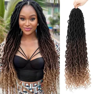Goddess Locs Crochet Hair 18 Inch 6 Packs Ombre Faux Locs Crochet Hair For Black Women Pre Looped Faux Locs With Curly Ends(1B/30/27, 18 Inch, 6 Packs)