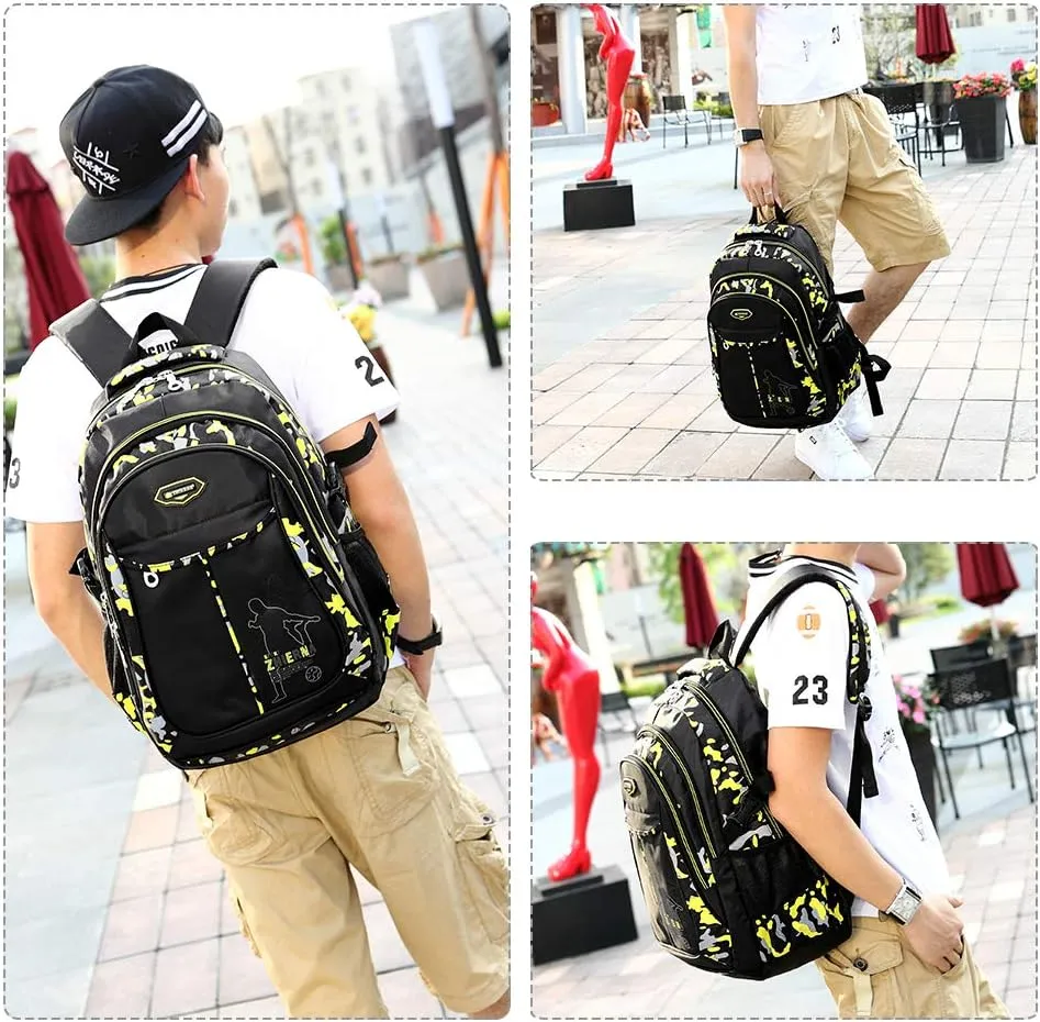 goldwheat School Backpack for Boys Cool Camouflage Bookbags with Lunch Box Pencil Case 3pcs for Middle School
