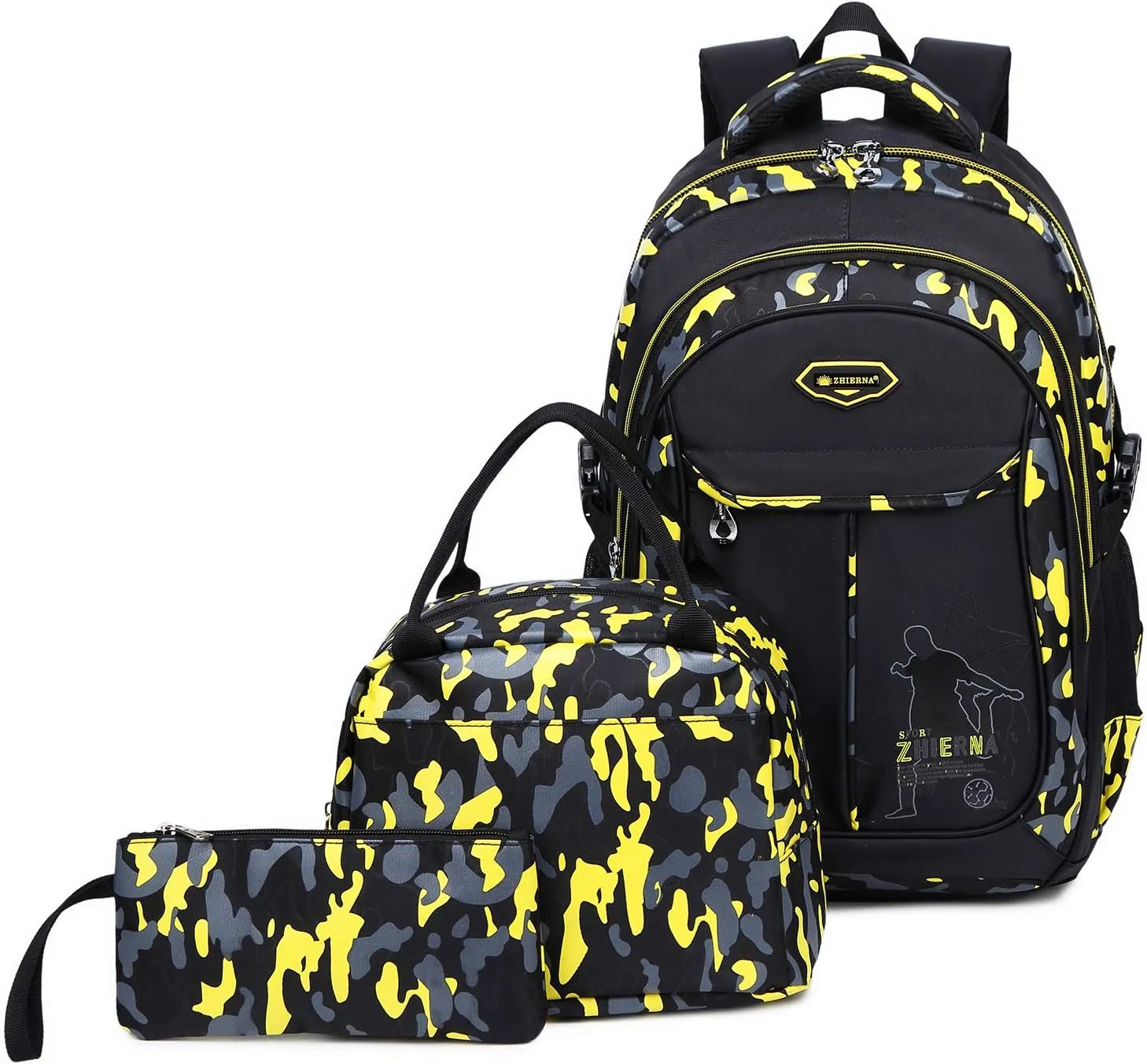 goldwheat School Backpack for Boys Cool Camouflage Bookbags with Lunch Box Pencil Case 3pcs for Middle School