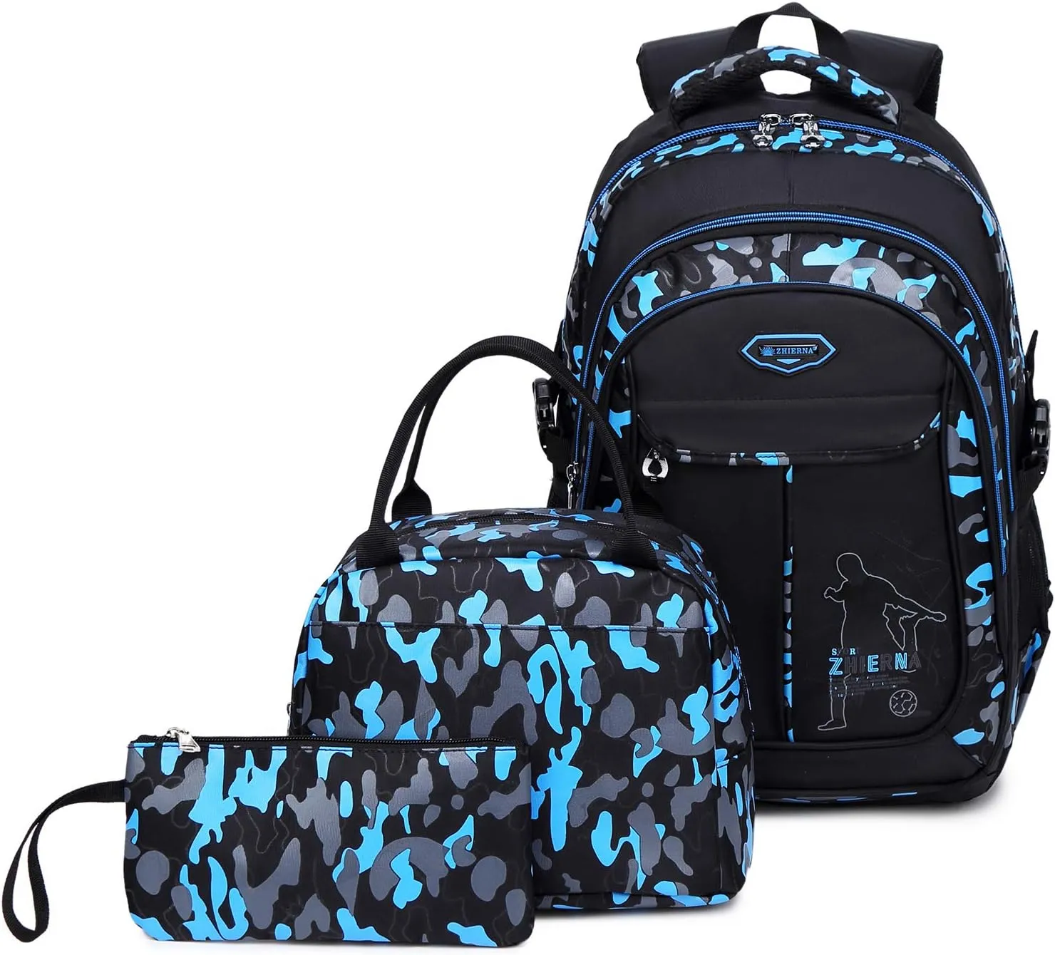 goldwheat School Backpack for Boys Cool Camouflage Bookbags with Lunch Box Pencil Case 3pcs for Middle School