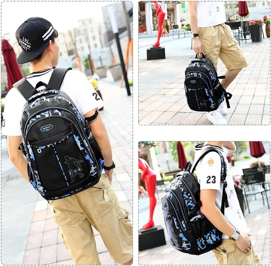 goldwheat School Backpack for Boys Cool Camouflage Bookbags with Lunch Box Pencil Case 3pcs for Middle School