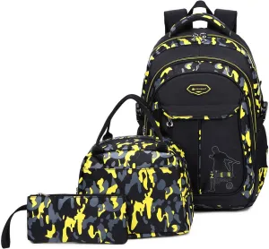 goldwheat School Backpack for Boys Cool Camouflage Bookbags with Lunch Box Pencil Case 3pcs for Middle School
