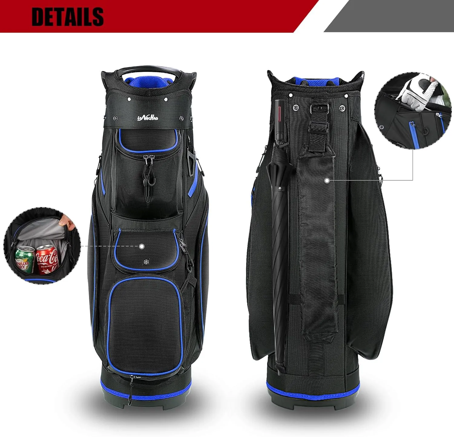 Golf Cart Bag 14 Dividers Top Clubs Organizer Lightweight with Cooler Pouch, Dust Cover and Backpack Strap