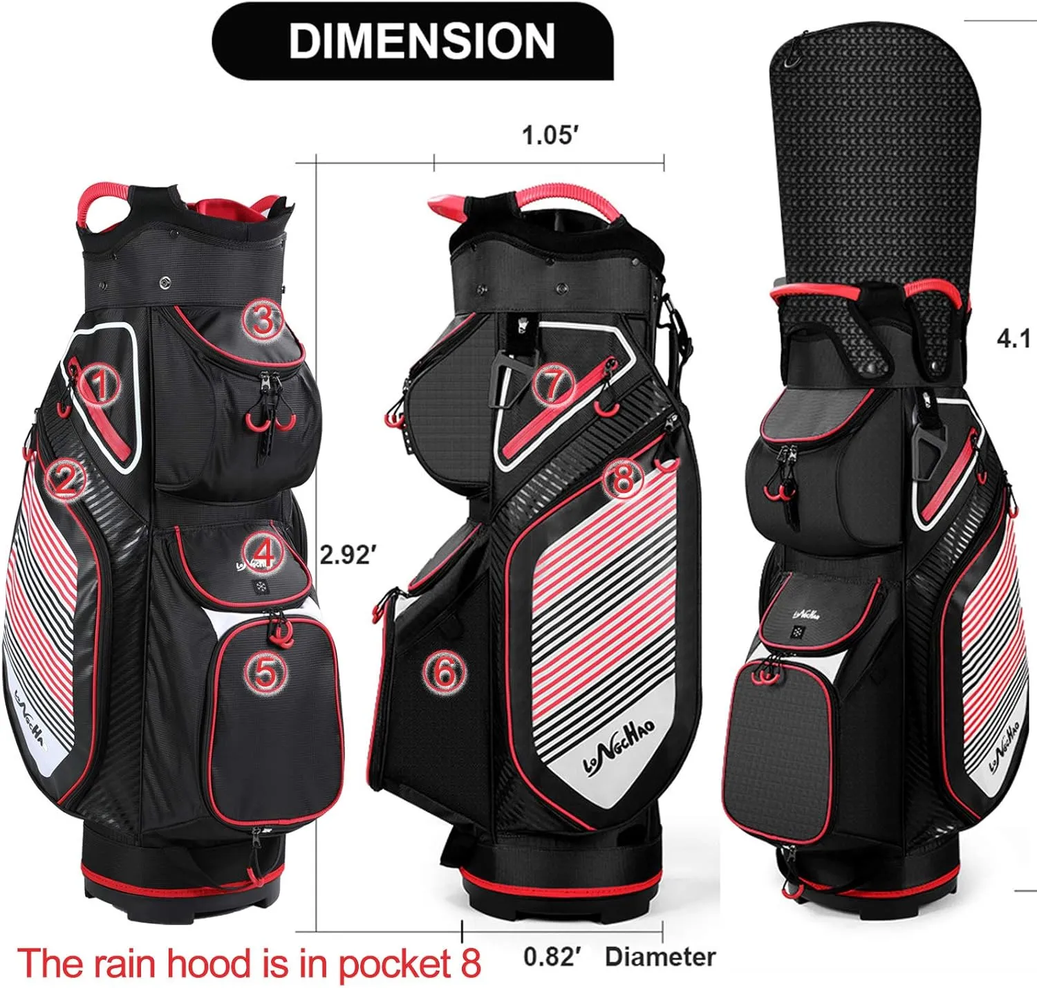 Golf Cart Bag 14 Dividers Top Clubs Organizer Lightweight with Cooler Pouch, Dust Cover and Backpack Strap