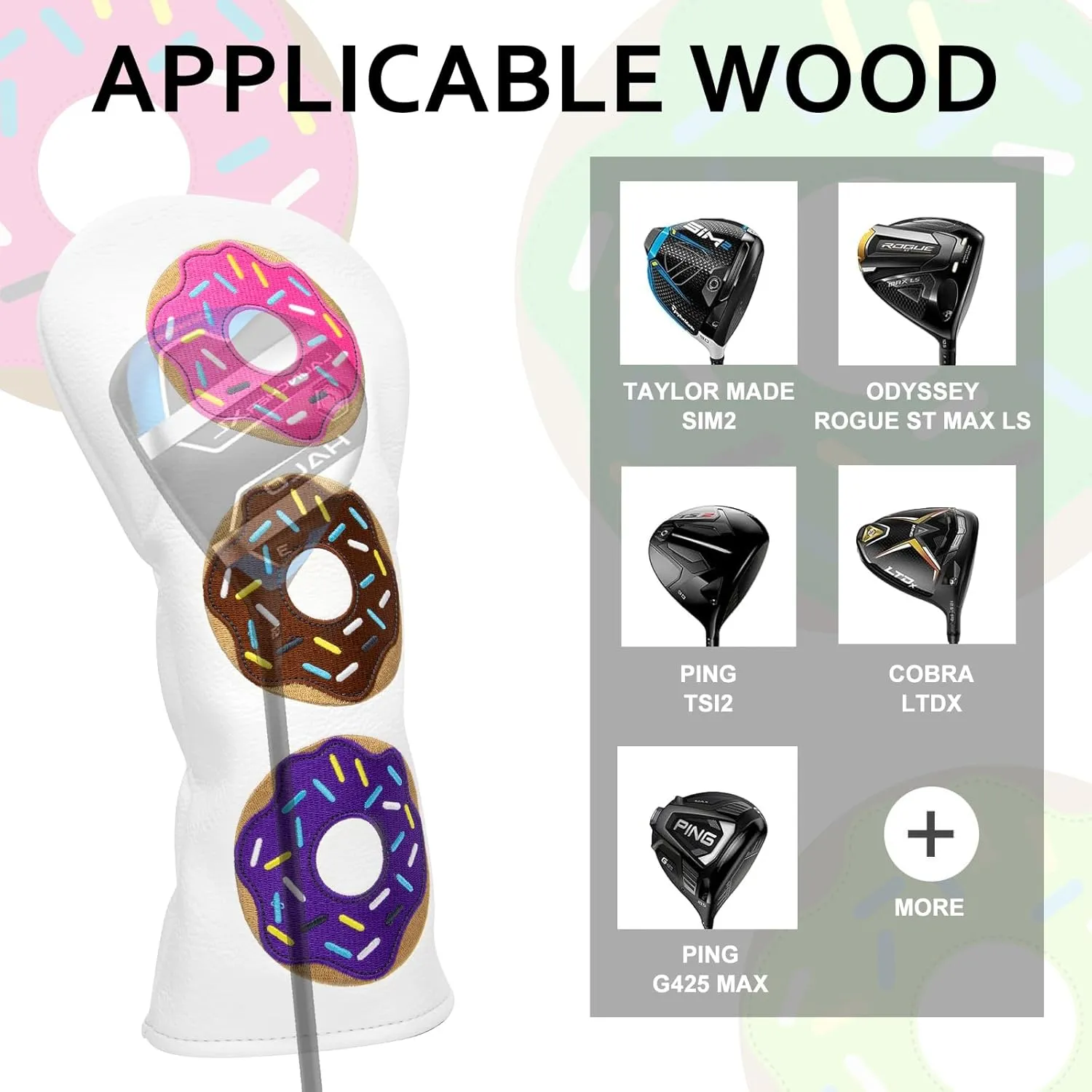 Golf Club Head Covers - Golf Driver Headcover/ 3 Wood Fairway Cover/Hybrid Headcover Head Covers - Donuts Style Premium Leather Driver Fairway Wood Rescue Head Covers Rotatable