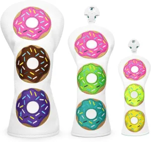 Golf Club Head Covers - Golf Driver Headcover/ 3 Wood Fairway Cover/Hybrid Headcover Head Covers - Donuts Style Premium Leather Driver Fairway Wood Rescue Head Covers Rotatable