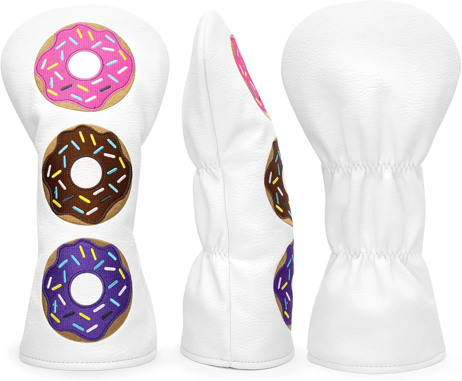 Golf Club Head Covers - Golf Driver Headcover/ 3 Wood Fairway Cover/Hybrid Headcover Head Covers - Donuts Style Premium Leather Driver Fairway Wood Rescue Head Covers Rotatable