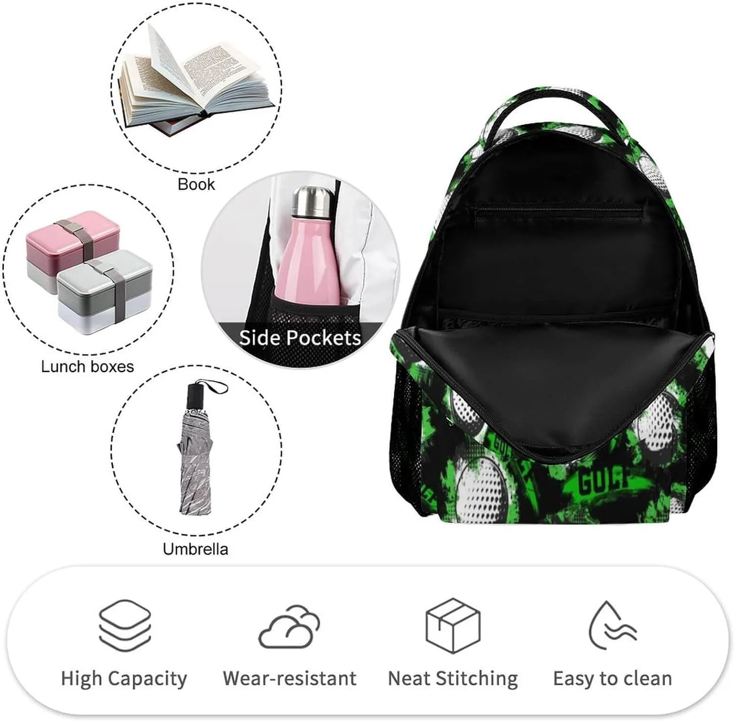 Golf School Backpack for Kids Girls Boys, 16 Inch Cool Golf Themed Bookbag, Personality School Backpack for Students Children, sustainable, Lightweight, Large Capacity