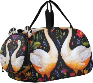 Goose Flowers Animals Sports Duffle Bag for Teens Girls Boys, Gym Bag with Shoe Compartment, Kids Travel Overnight Weekender Shoulder Bag