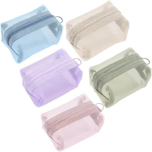 GORGECRAFT 5Pcs 5 Colors Portable Square Mesh Storage Bag Small Zippered Mesh Makeup Bag Cosmetic Coin Purse Travel Storage Organizer for Toiletry Blue Green Pink Purple Khaki 4.1 x 2.2 inch