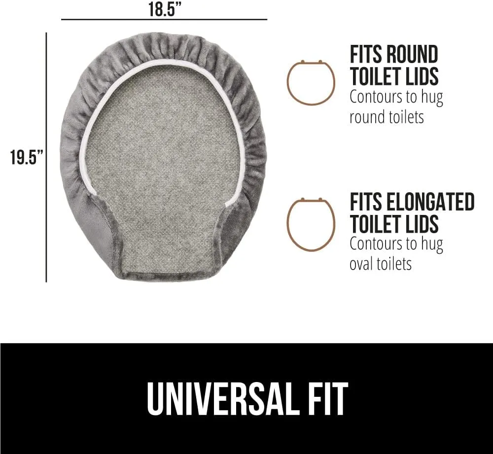 GORILLA GRIP Memory Foam Toilet Lid Seat Cover, Stays in Place Elastic Edges, Soft Velvet Bathroom Covers, Universal Fit for Standard Oblong Round Elongated Bath Room Bowl Lids, Washable, Grey