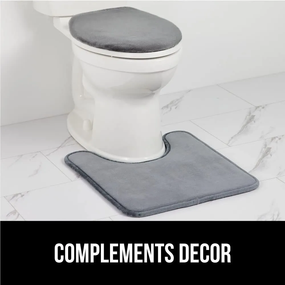 GORILLA GRIP Memory Foam Toilet Lid Seat Cover, Stays in Place Elastic Edges, Soft Velvet Bathroom Covers, Universal Fit for Standard Oblong Round Elongated Bath Room Bowl Lids, Washable, Grey