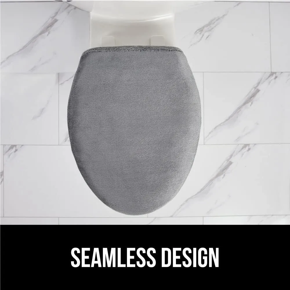 GORILLA GRIP Memory Foam Toilet Lid Seat Cover, Stays in Place Elastic Edges, Soft Velvet Bathroom Covers, Universal Fit for Standard Oblong Round Elongated Bath Room Bowl Lids, Washable, Grey