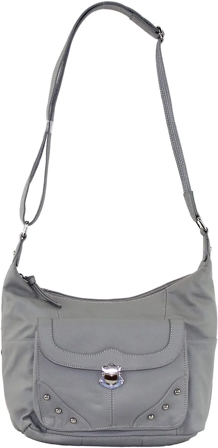 Goson Leather Concealed Gun Carrying Handbag Purse Buckled Front Pocket with Silver Studs