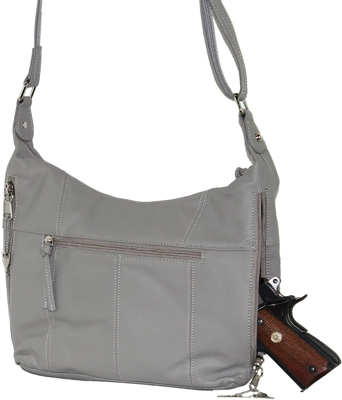 Goson Leather Concealed Gun Carrying Handbag Purse Buckled Front Pocket with Silver Studs