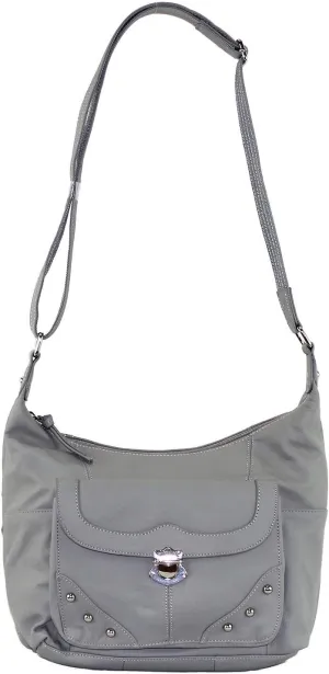Goson Leather Concealed Gun Carrying Handbag Purse Buckled Front Pocket with Silver Studs