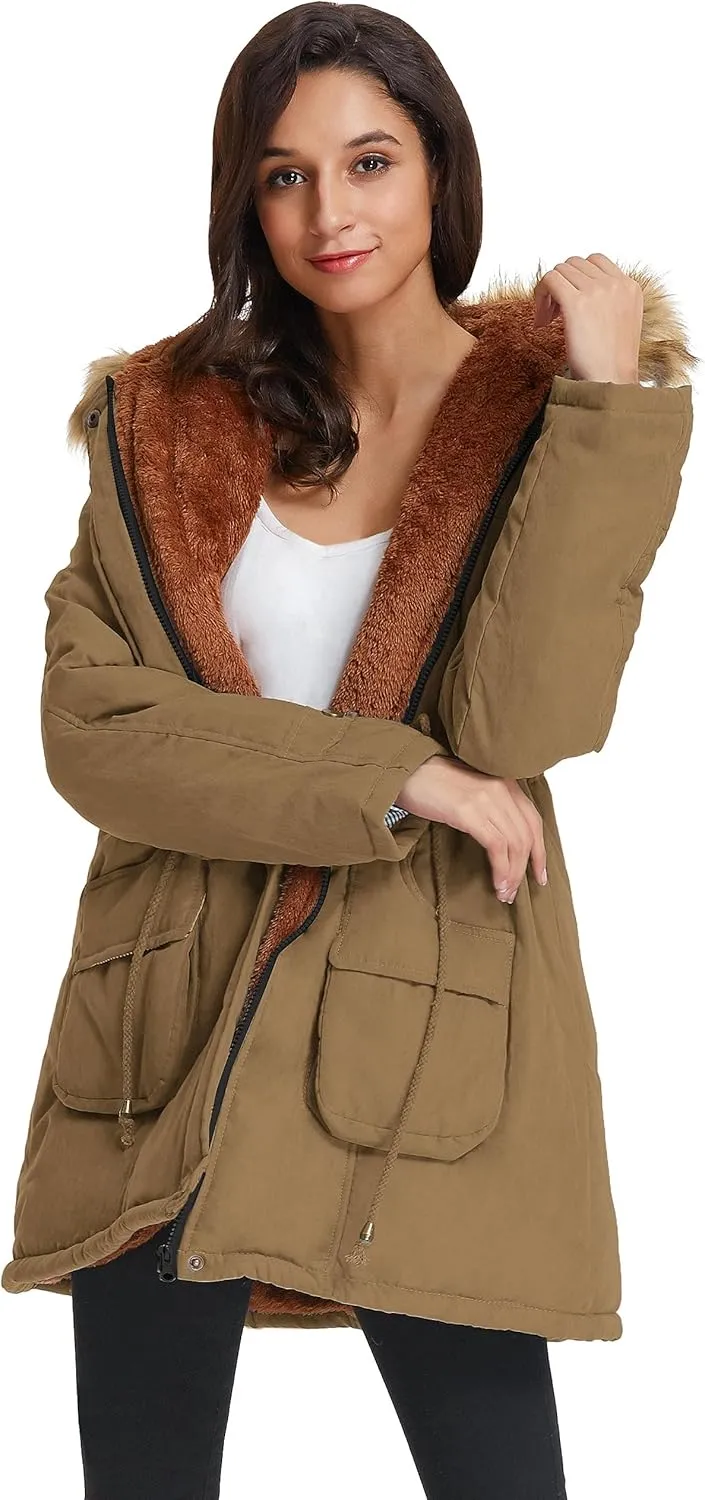 GRACE KARIN Women's Winter Coats Fleece Parkas Anoraks Hooded Military Jacket Coats