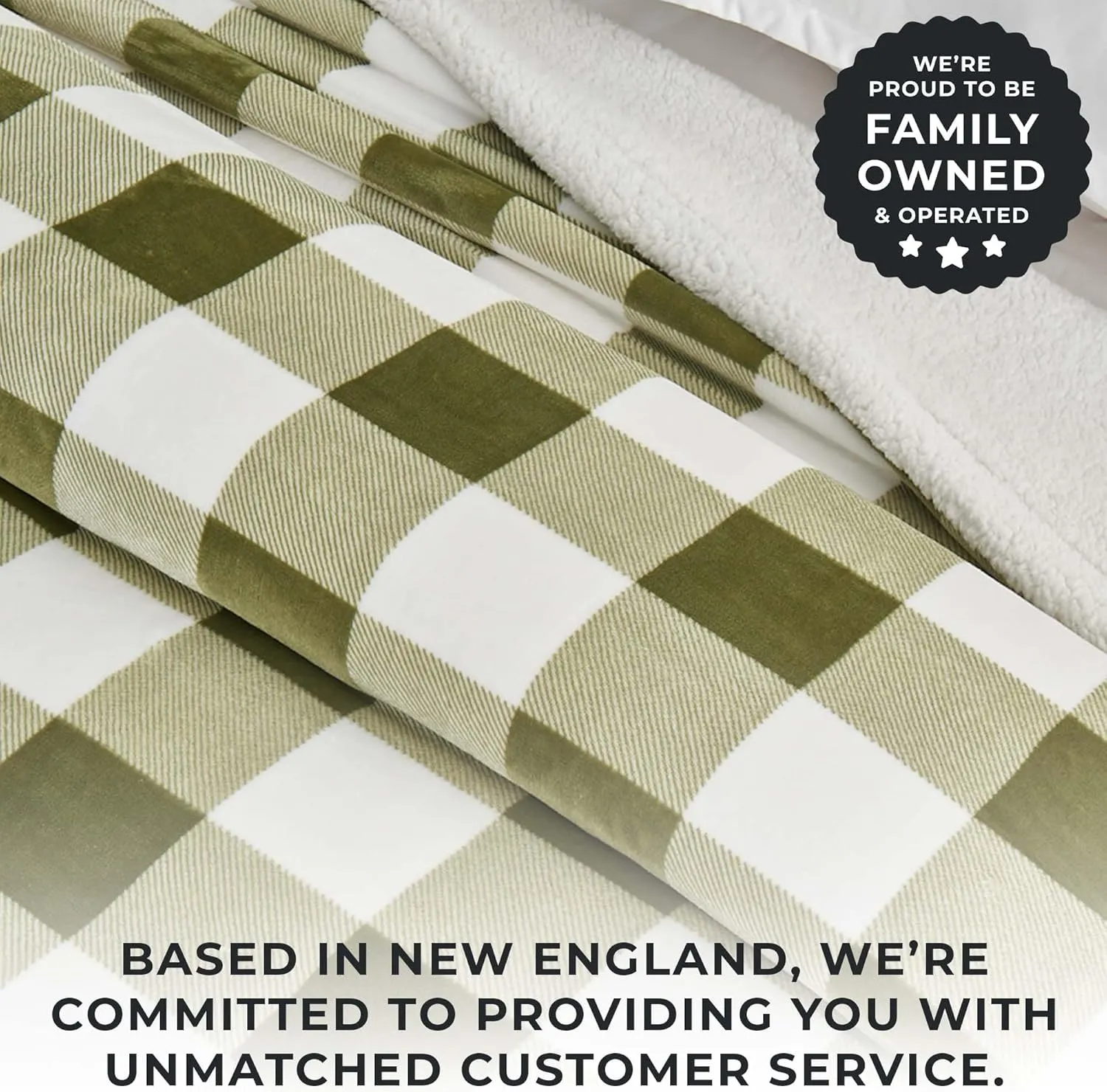 Great Bay Home Sherpa Fleece and Velvet Plush Throw Blanket, Thick Blanket for Chair, Sofa, or Bed. Warm, Reversible, Soft Fleece Throw Blanket. Kinsley Collection, Olive Green Buffalo Check
