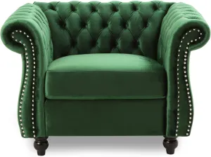 Great Deal Furniture Leila Chesterfield Velvet Club Chair, Emerald, 33D x 39.5W x 28H in