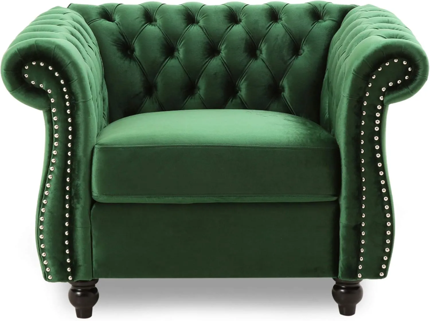 Great Deal Furniture Leila Chesterfield Velvet Club Chair, Emerald, 33D x 39.5W x 28H in