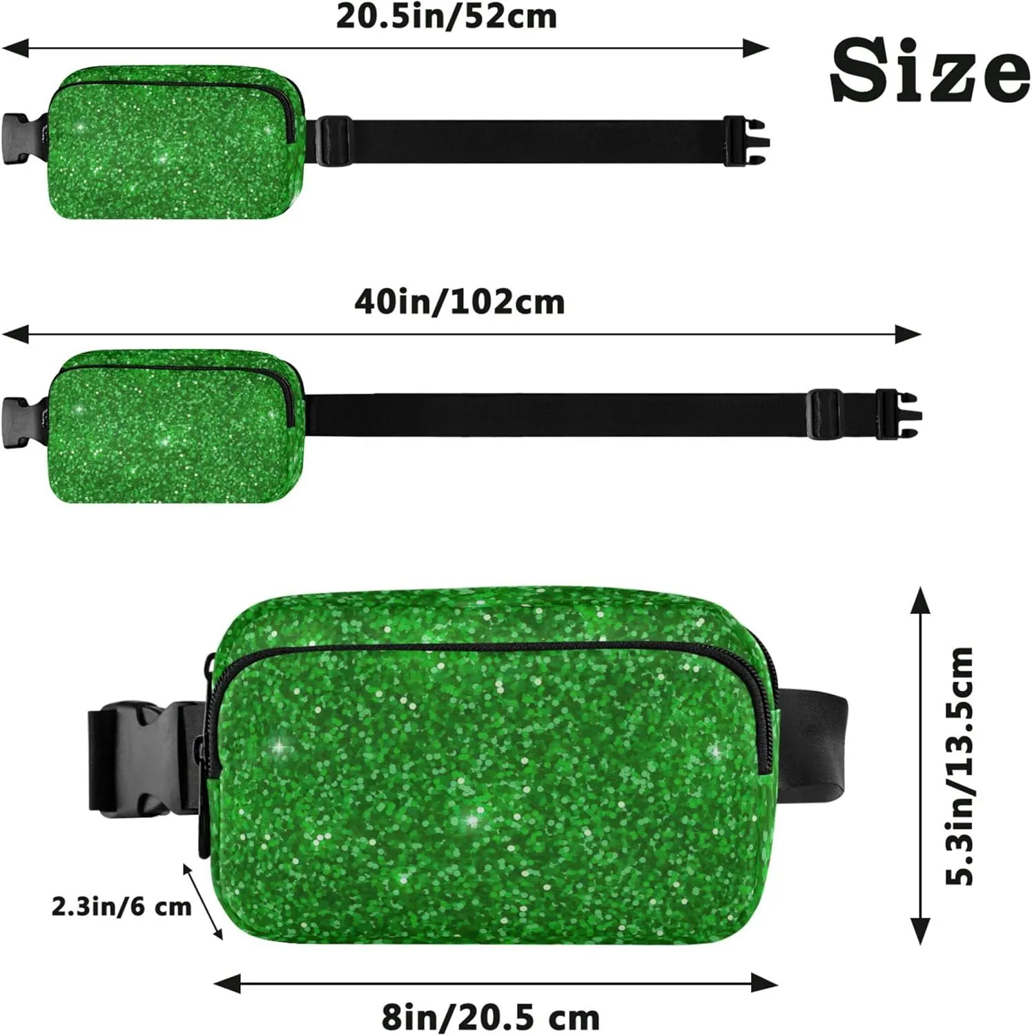 Green Glitter Womens Fanny Pack Fashion Everywhere Belt Bag Waterproof Cross Body Waist Pack