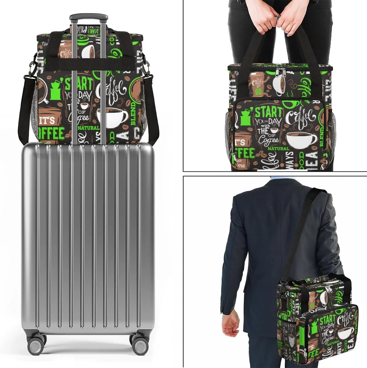 Green Start Your Day Coffee Coffee Maker Carrying Bag, Coffee Machine Travel Storage Bag Compatible with K-Mini or K-Mini Plus, Portable Single Serve Coffee Brewer Case with Pockets for K-Cup Pods