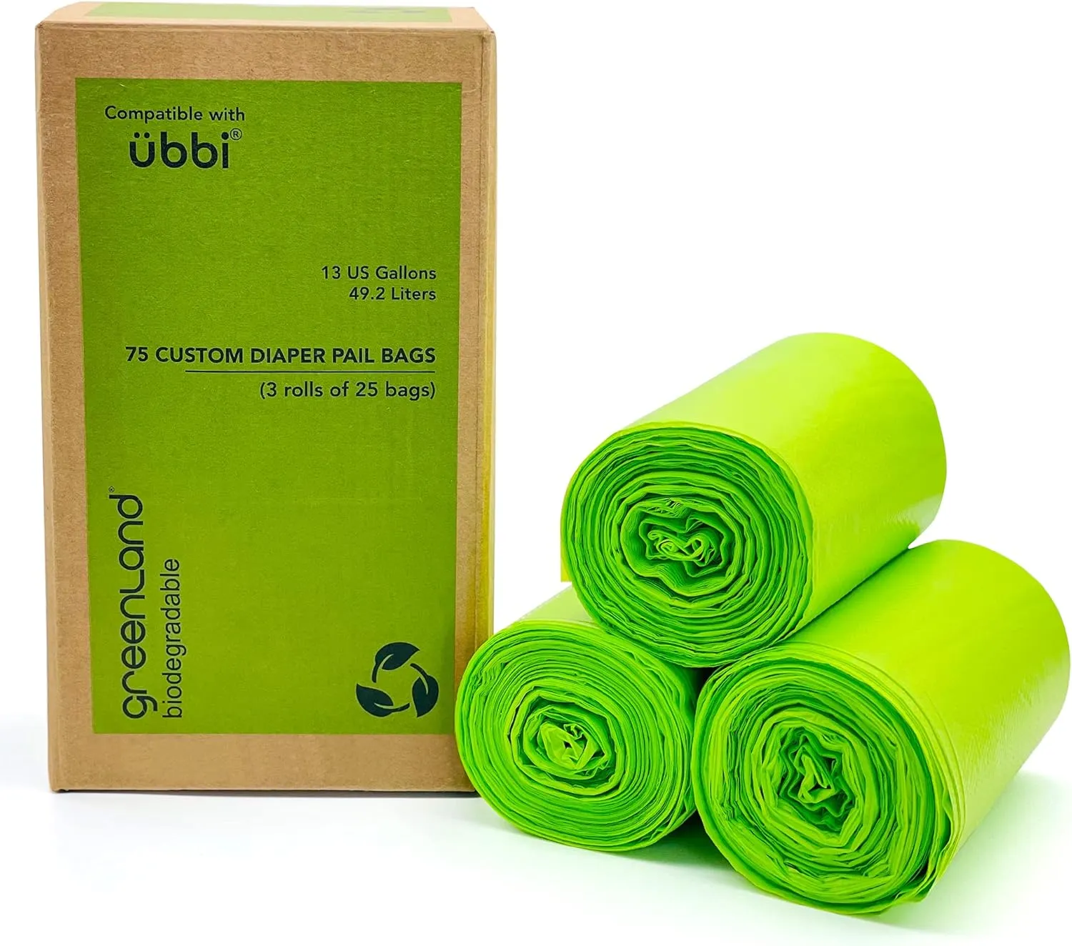 Greenland Biodegradable Diaper Pail Bags Compatible with Ubbi – Lemon Scented (75 Bags, 13 Gallons)