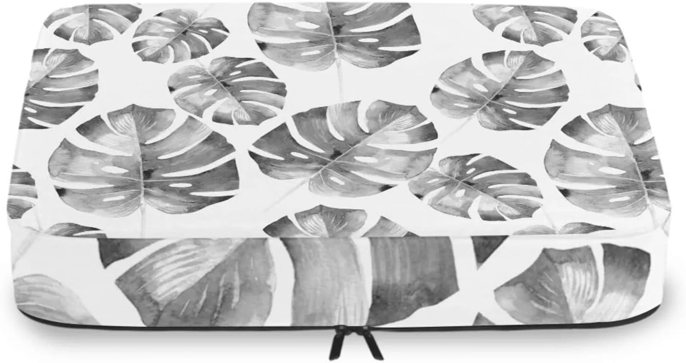 Grey Tropical Palm leaves, Seamless Jungle Leaves on White 4 PCs Set Packing Bags, Luggage Organizer Bag, Portable Cube Toiletry bag, Durable Travel Cosmetic Storage Bag for Men Women