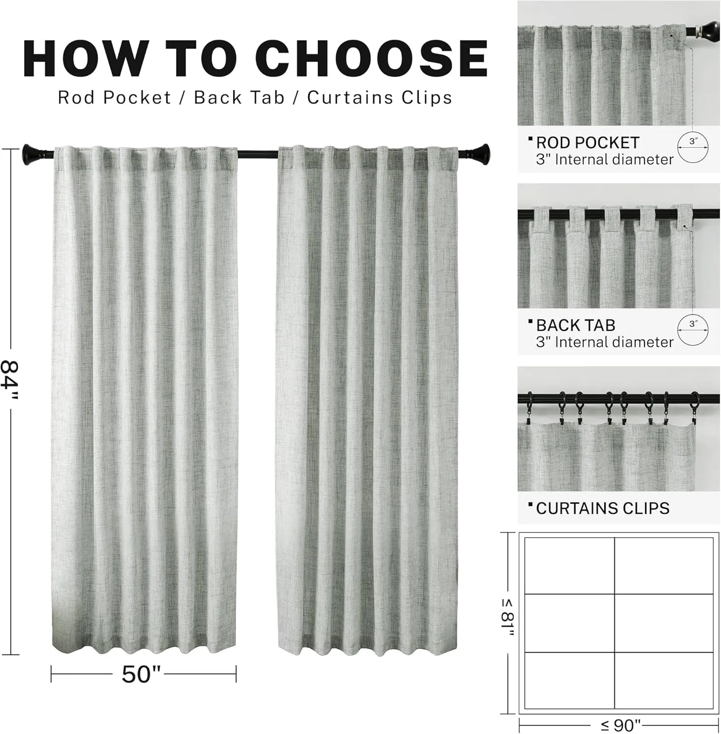 Greyish Green Linen Curtains 84 Inches Long for Living Room, Back Tab Rod Pocket Light Filtering Semi Sheer Window Drapes, Light Grey Green Boho Farmhouse Curtains for Bedroom 2 Panels Set Celadon