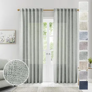 Greyish Green Linen Curtains 84 Inches Long for Living Room, Back Tab Rod Pocket Light Filtering Semi Sheer Window Drapes, Light Grey Green Boho Farmhouse Curtains for Bedroom 2 Panels Set Celadon