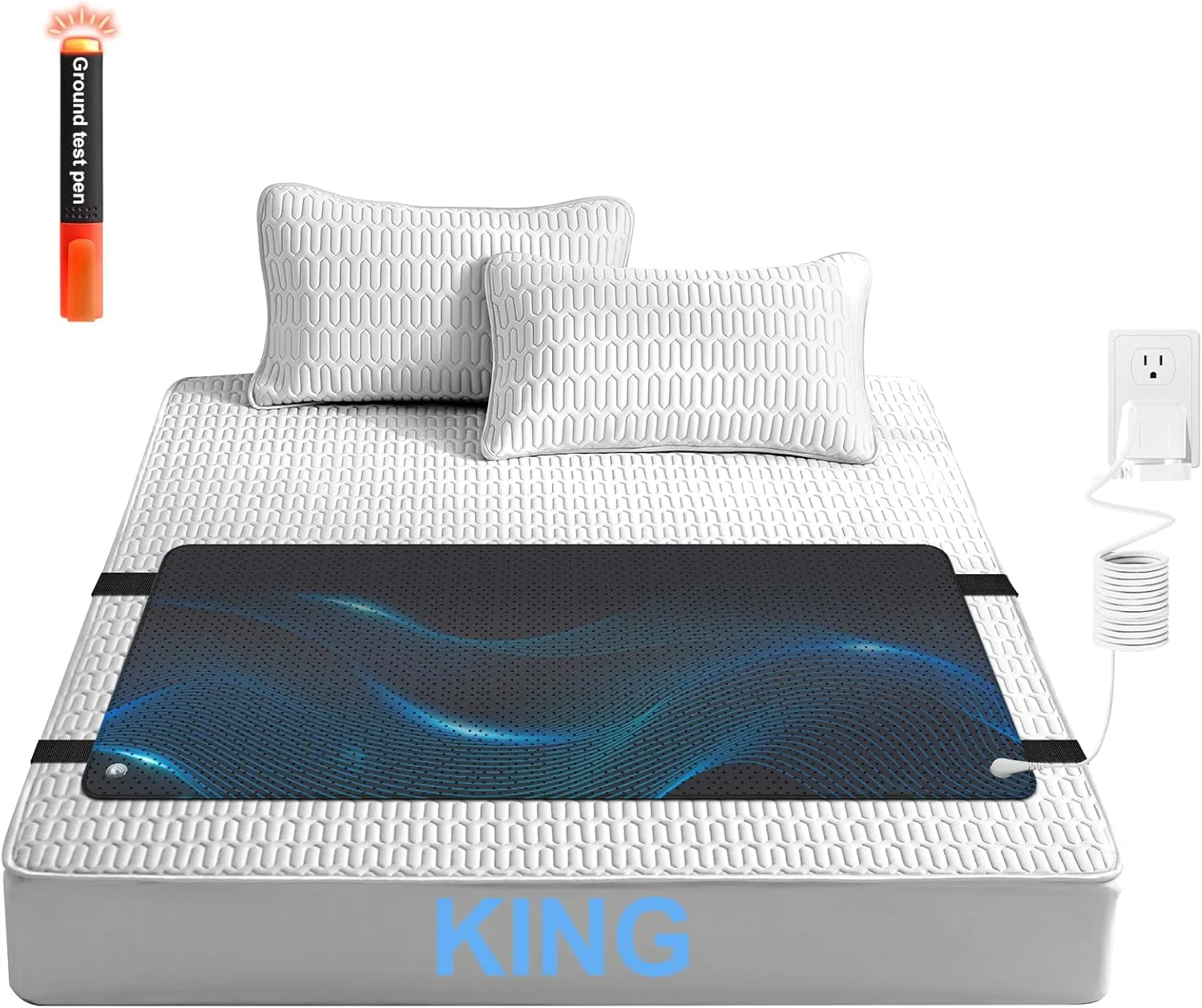 Grounding Mat for Bed, Earthing Mat Grounding Pad for Sleeping, Reduced Anxiety, Pain, Inflammation, Headache Relief, Balance, Grounding Mattress Pad with 15 Feet Cord, King Size 74.80"x26.77"