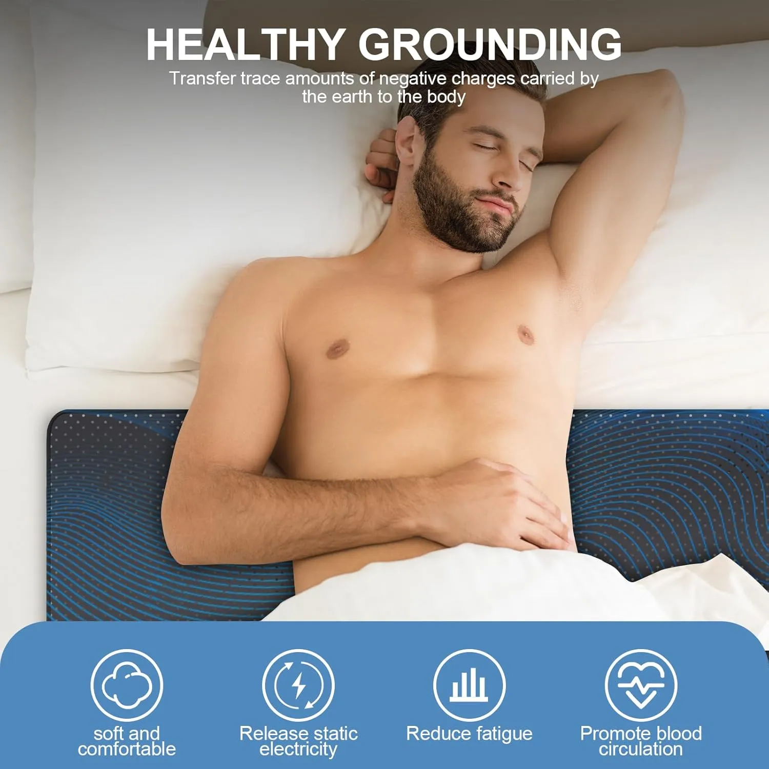 Grounding Mat for Bed, Earthing Mat Grounding Pad for Sleeping, Reduced Anxiety, Pain, Inflammation, Headache Relief, Balance, Grounding Mattress Pad with 15 Feet Cord, King Size 74.80"x26.77"