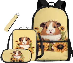 Guinea Pig Backpack for Girls Middle School Backpack and Lunch Bag Set for Girls Zipper Lightweight Materials 17 Inch Backpack 4-In-1 Efficient System