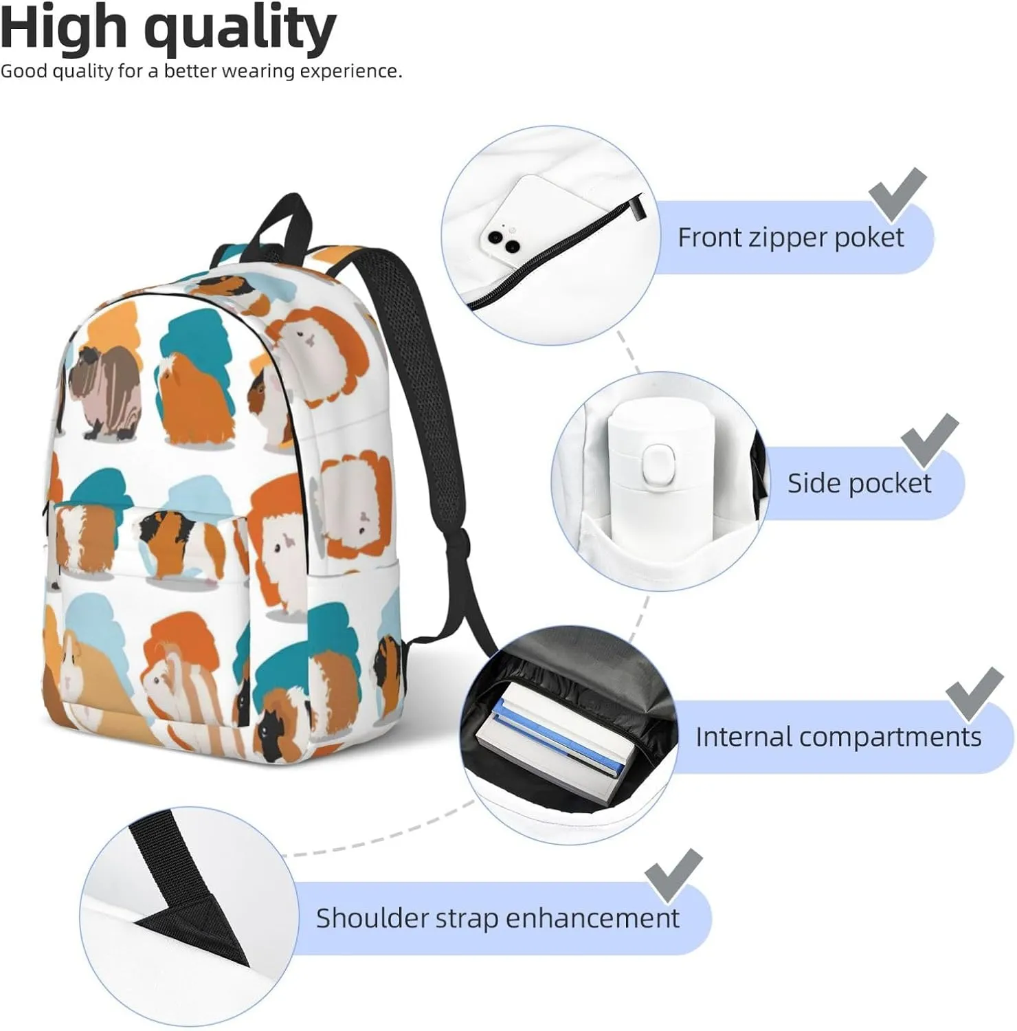 Guinea Pig Illustration print Laptop Backpack for Women Men,Bookbag Casual Daypackfor College Work for Travel Computer
