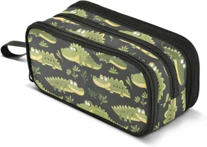 GuoChe Cartoon Personalized Crocodiles Nylon Pencil Bags Large Capacity Zipper Pencil Case School Stationery for Middle School Men