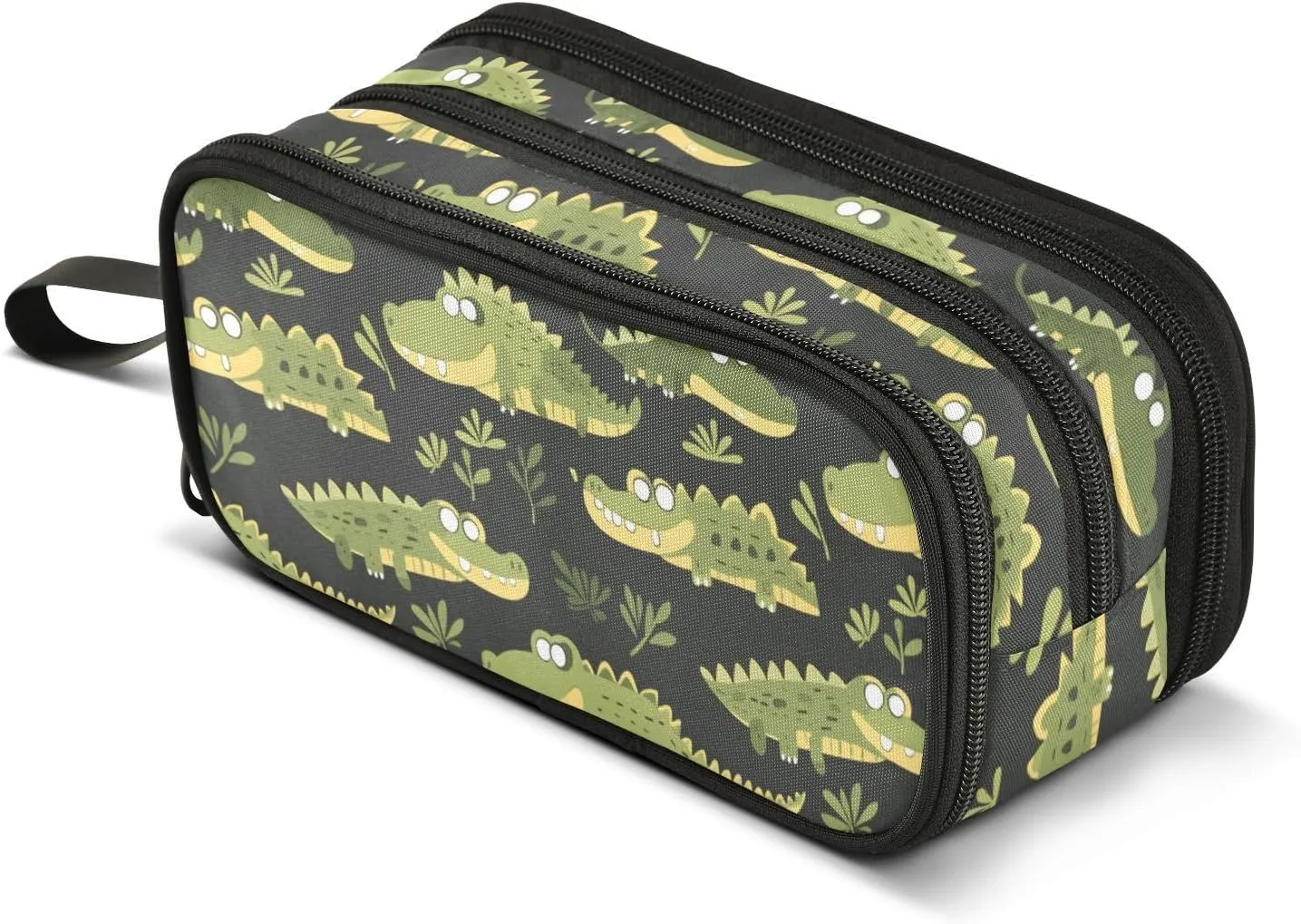 GuoChe Cartoon Personalized Crocodiles Nylon Pencil Bags Large Capacity Zipper Pencil Case School Stationery for Middle School Men
