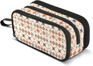 GuoChe Funny Plaid Check Orange Beige Nylon Large Pencil Bags Large Capacity College Pencil Case Stationery Bag for Preppy School Kids