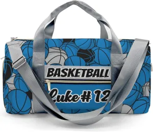 Gym Bags Custom Basketball Blue Black Gray Duffel Bag with Name Adjustable Shoulder Strap Travel Bag for Teens