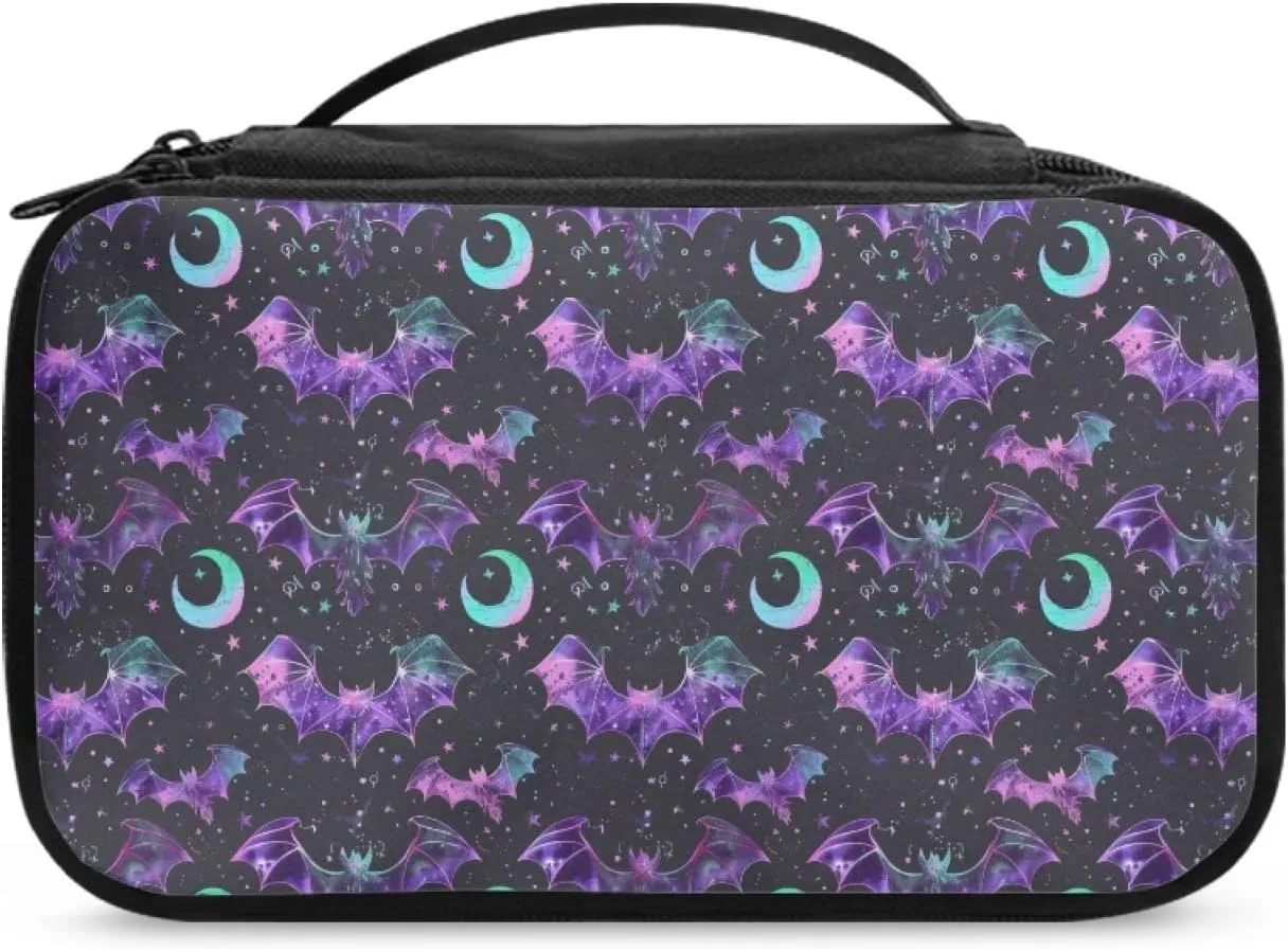 Halloween Bat Ladies Makeup Bag for Women Multifunctional Make Up Bag,Star Moon Cosmetic Bag for Woman Office Supplies Skincare Organizer for Women Coin Purse Handbag
