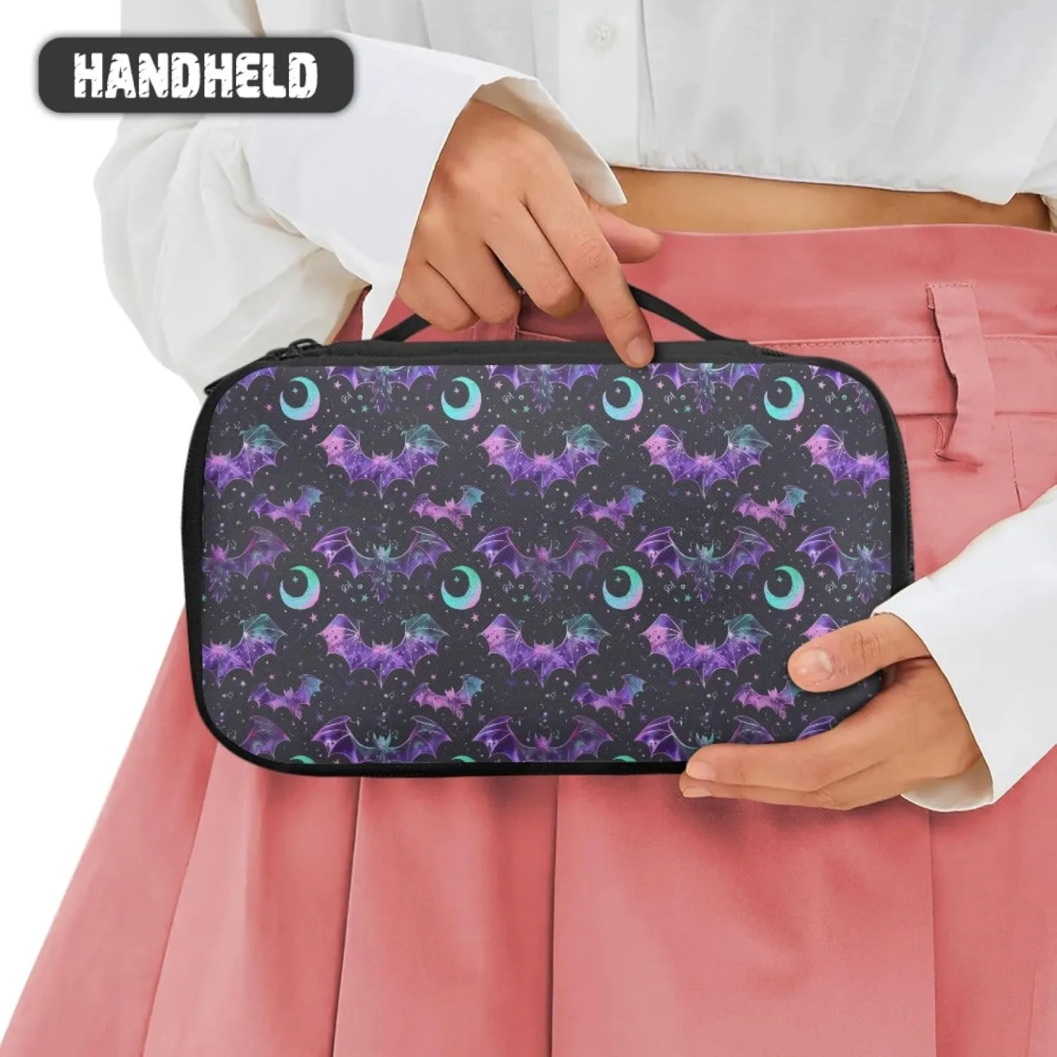 Halloween Bat Ladies Makeup Bag for Women Multifunctional Make Up Bag,Star Moon Cosmetic Bag for Woman Office Supplies Skincare Organizer for Women Coin Purse Handbag