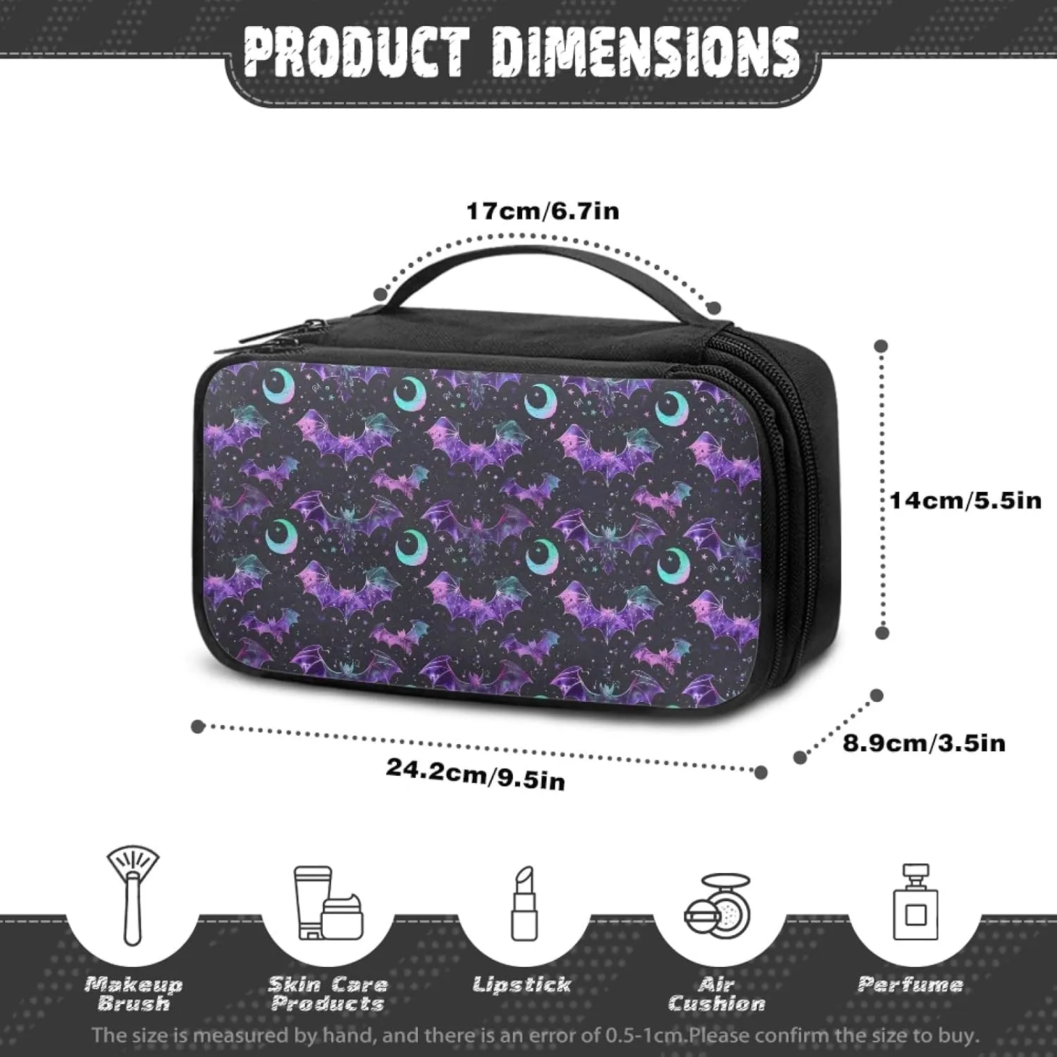 Halloween Bat Ladies Makeup Bag for Women Multifunctional Make Up Bag,Star Moon Cosmetic Bag for Woman Office Supplies Skincare Organizer for Women Coin Purse Handbag