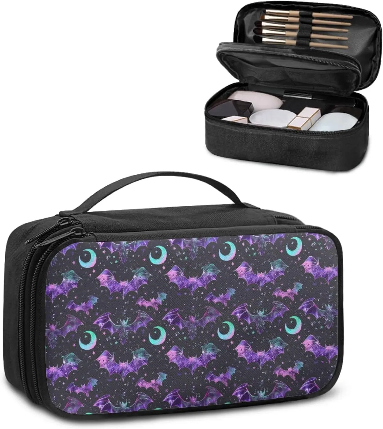 Halloween Bat Ladies Makeup Bag for Women Multifunctional Make Up Bag,Star Moon Cosmetic Bag for Woman Office Supplies Skincare Organizer for Women Coin Purse Handbag