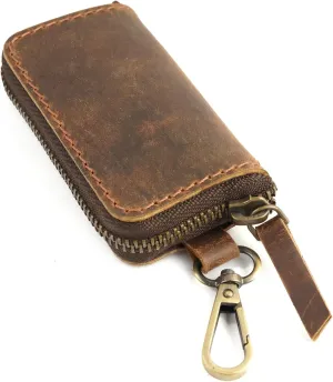 Handmade Full Grain Leather Car Key Holder & Zippered Coin Purse | Belt Loop Key Chain, Compact Earphone Holder, Multi-Functional Money Purse, Elegant Leather Accessory, Versatile Key Organizer