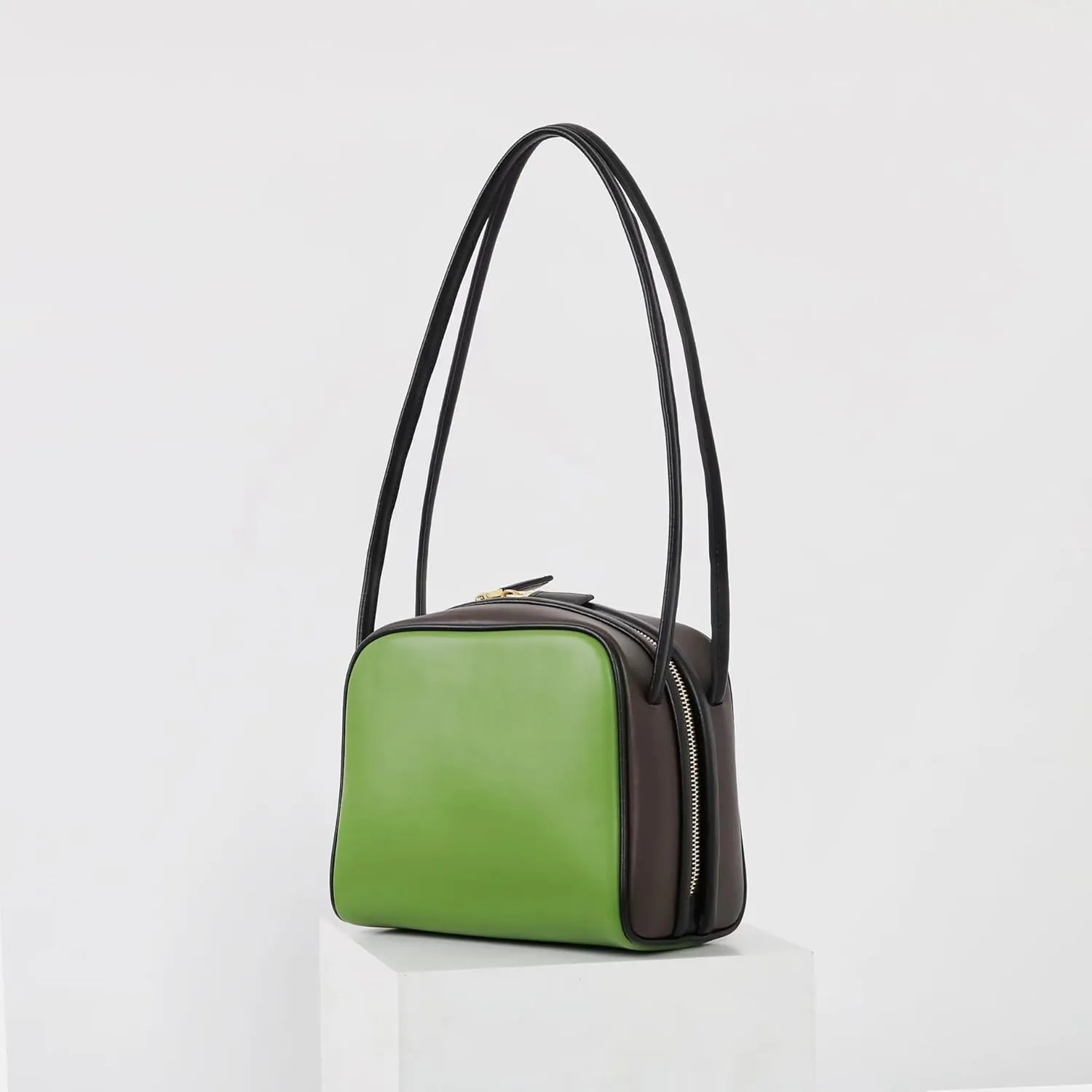 Handmade Leather Small Square Handbag For Women Versatile Collision Color Shoulder Commuting Underarm Bag