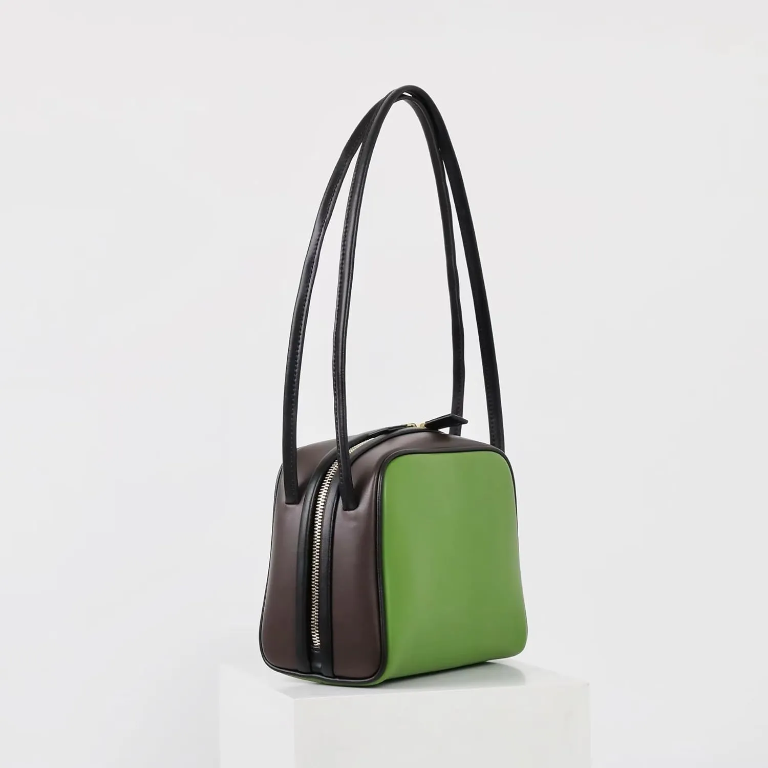 Handmade Leather Small Square Handbag For Women Versatile Collision Color Shoulder Commuting Underarm Bag