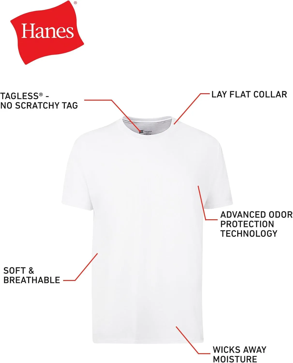 Hanes Men's Cotton, Moisture-Wicking Crew Tee Undershirts, Multi-Packs Available