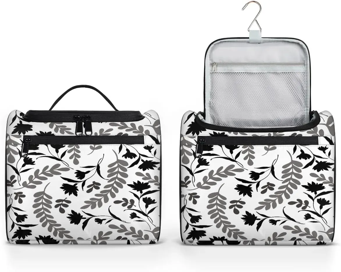 Hanging Toiletry Bag Floral Print for Women Girls, Cosmetic Makeup Bag with Multi Compartments, Portable Travel Bag Organizer Large for Toiletries Accessories
