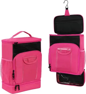 Hanging Travel Toiletry Bag for Men and Women,Portable Toiletries Organizer Kit with 7 Compartments for Large Cosmetics, Makeup,Two-way Zipper,Thick Metal Swivel Hook,Water-Resistant,Nylon,(Pink)
