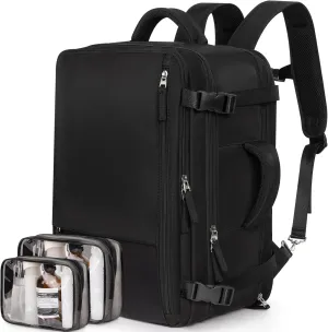 Hanples Travel Backpack for Women Men, Large Carry On Person Item Luggage Backpack, TSA Flight Approved 17.3 In Laptop Bag, Waterproof anti theft Casual Hiking Bag (Black)