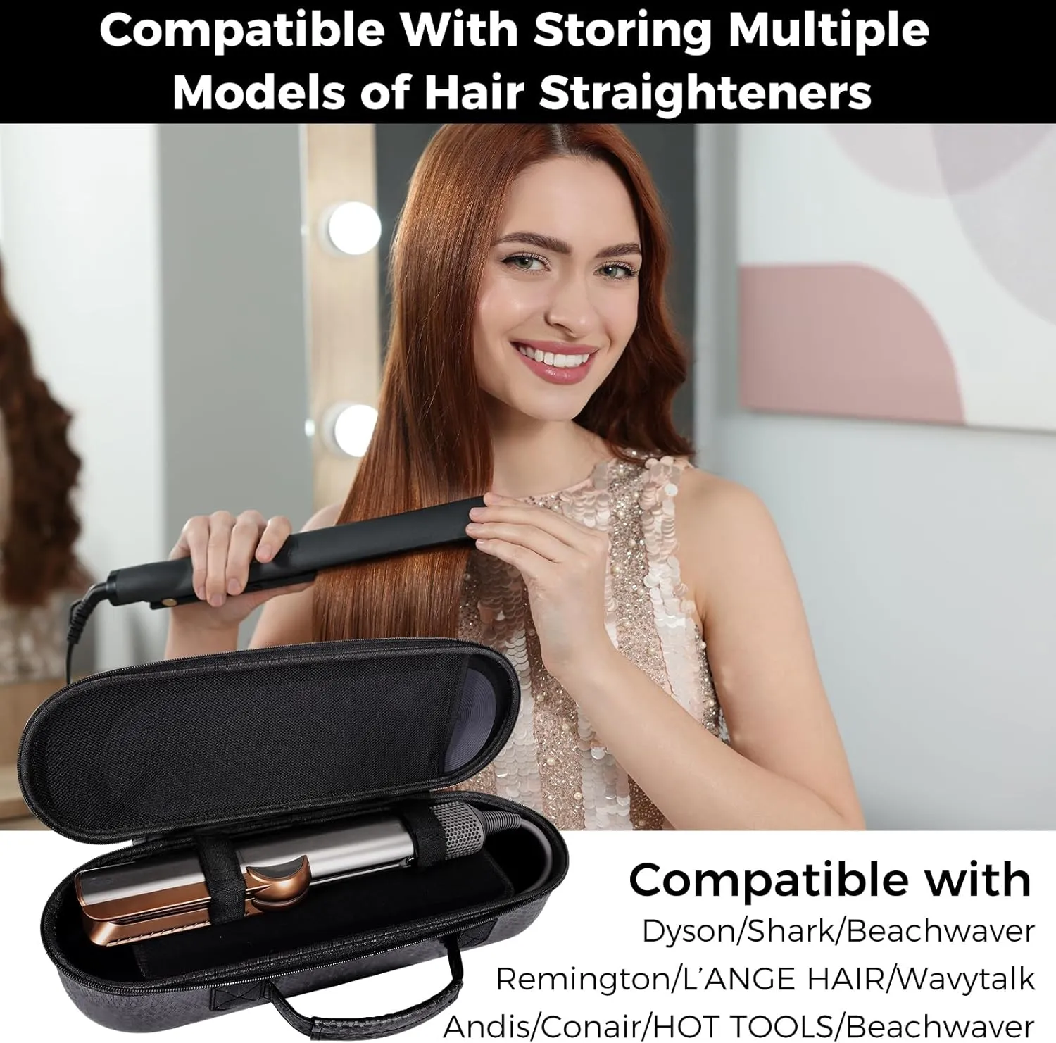 Hard Travel Case Compatible with Dyson Airstrait Straightener, Carrying Case for Hair Straightener, Portable Storage Bag Compatible with Corrale Hair Straightener (Black)